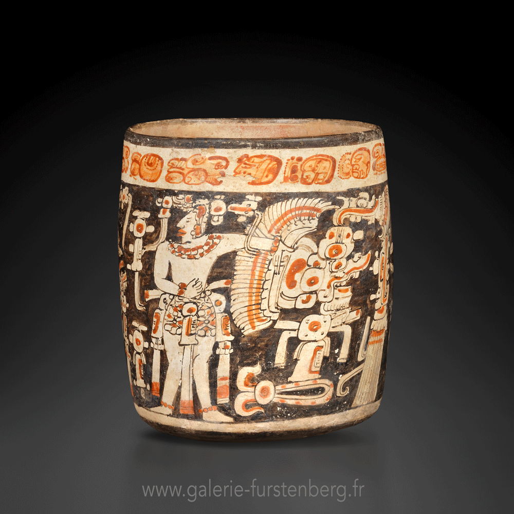 Mayan painted vase with glyphs